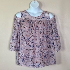 Westport Floral Cold Shoulder Blouse Size 1X Mauve Pink Dusty Blue Cream